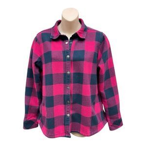 Orvis Buffalo Plaid Shirt Jacket Shacket Snap Front Lined Fleece Outerwear Sz L